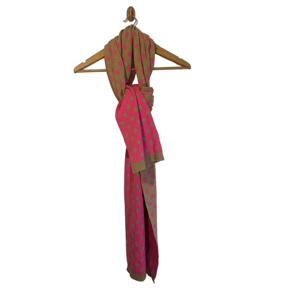 Lands End Pink Tan polka Dot Scarf One Size Reversible Weighted - Picture 1 of 10